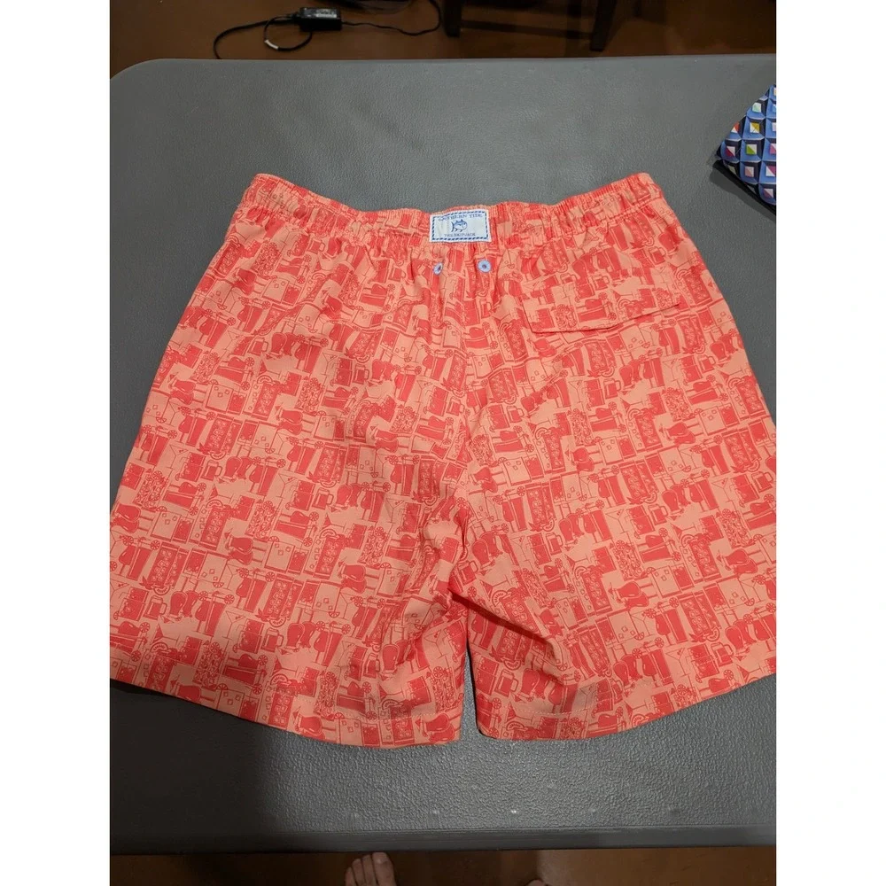 Southern Tide Mens Coral Cocktail Print Swim Trunks Mesh Lined Shorts Medium NEW